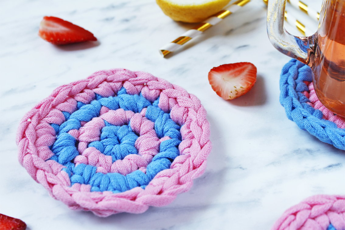 Striped crochet coasters