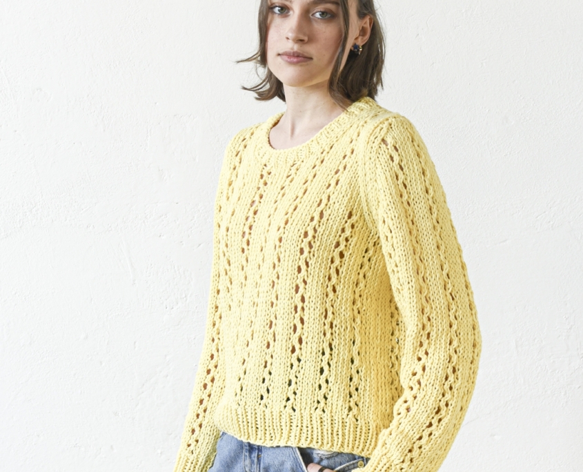 maglione ai ferri in cotone riciclato giallo pastello