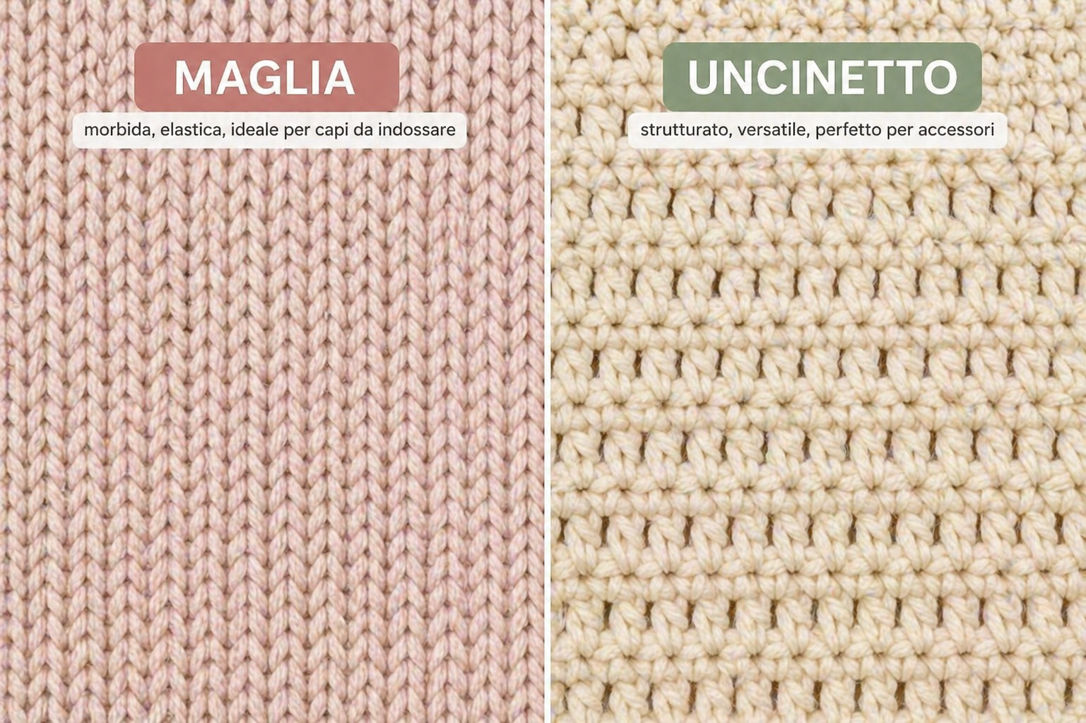 uncinetto o maglia: confronto tra tessuto a maglia e tessuto all’uncinetto