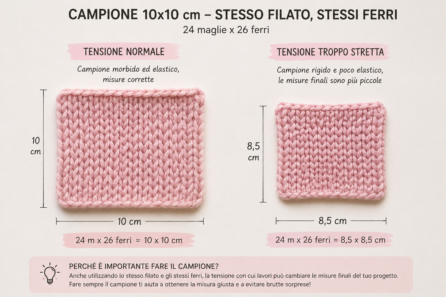 errori lavoro a maglia - l'importanza del campione