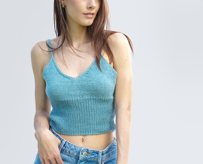 Top lavorato a maglia in Hemp Cotton per spiegare la differenza tra metri e grammi di un filato